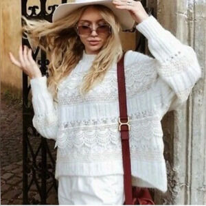 Zara lace knit white sweater